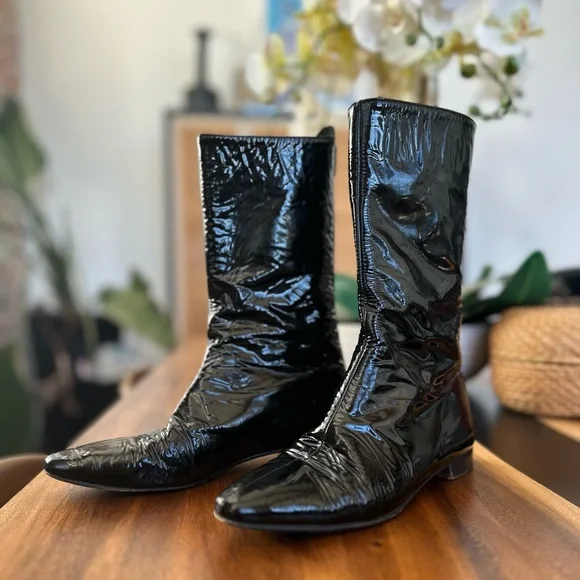 MANOLO BLAHNIK VINTAGE PATENT LEATHER BOOT size EU 35.5 - Picture 3 of 11